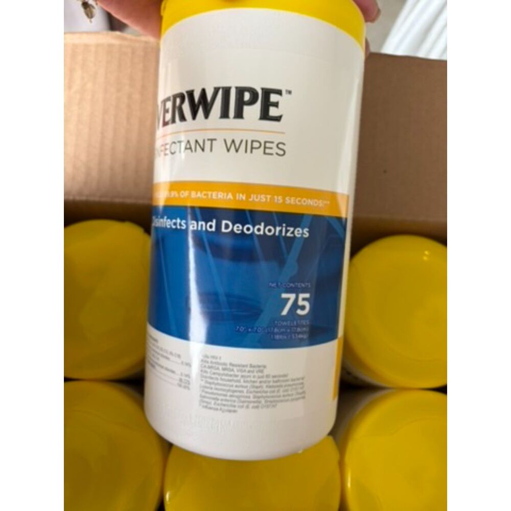 Everwipe disinfectant wipes-  case of 6 canisters with 75 wipes each